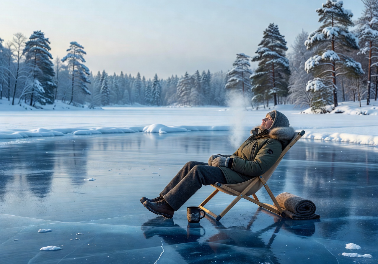 Frozen lake relaxation Nordic winter