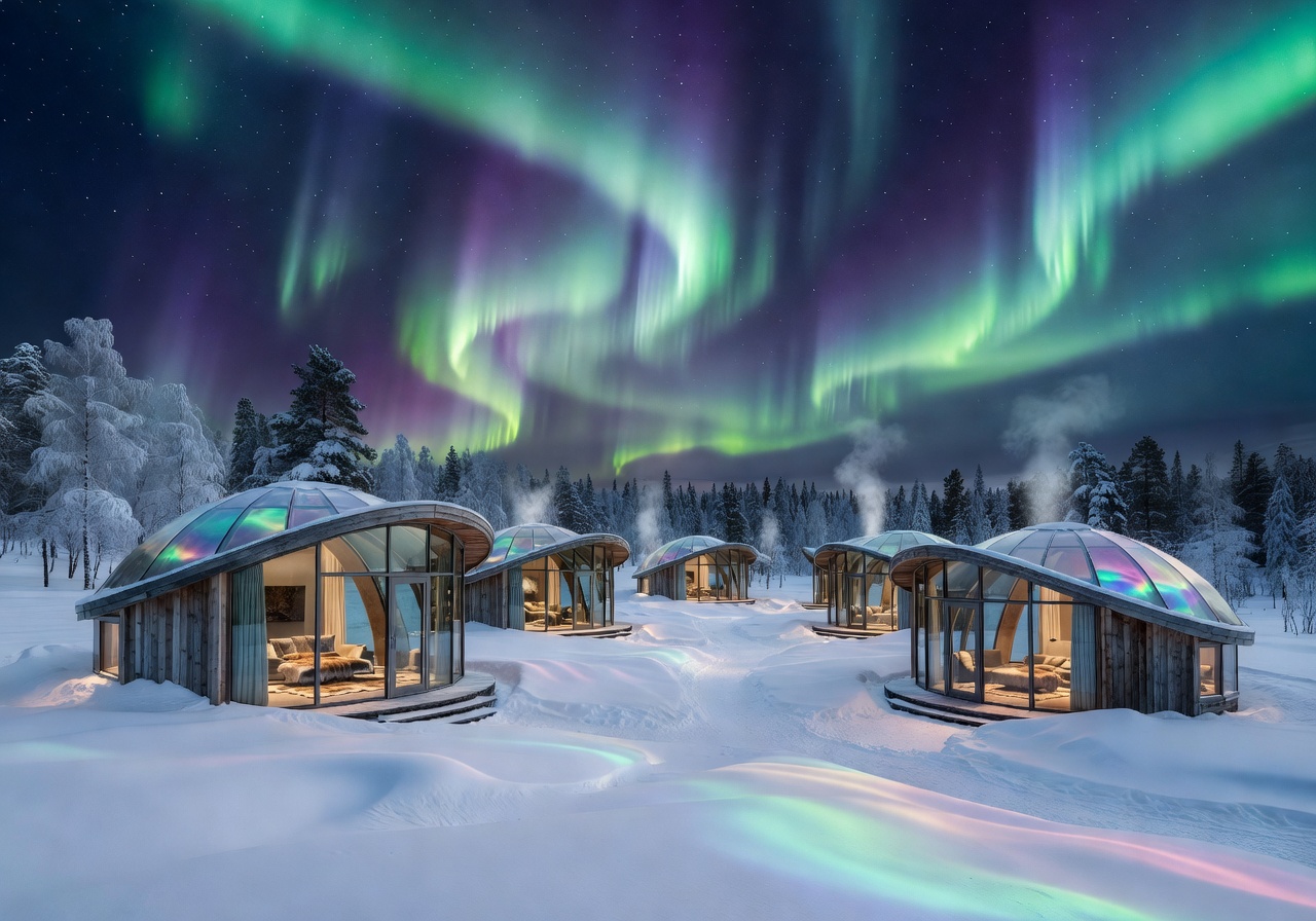 Luxury Finland Arctic resort under aurora skies
