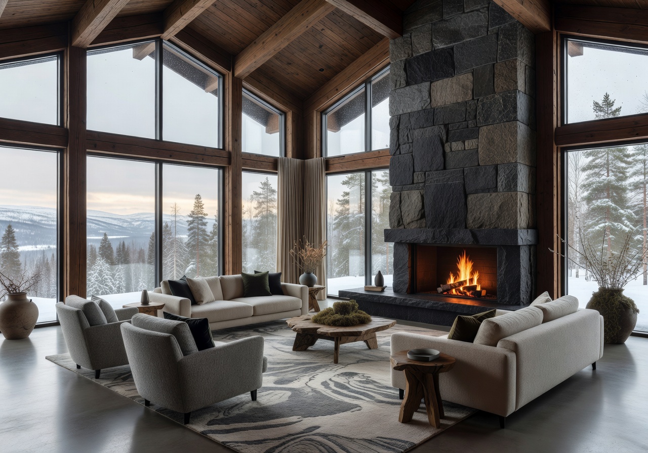 Nordic luxury resort interior lounge