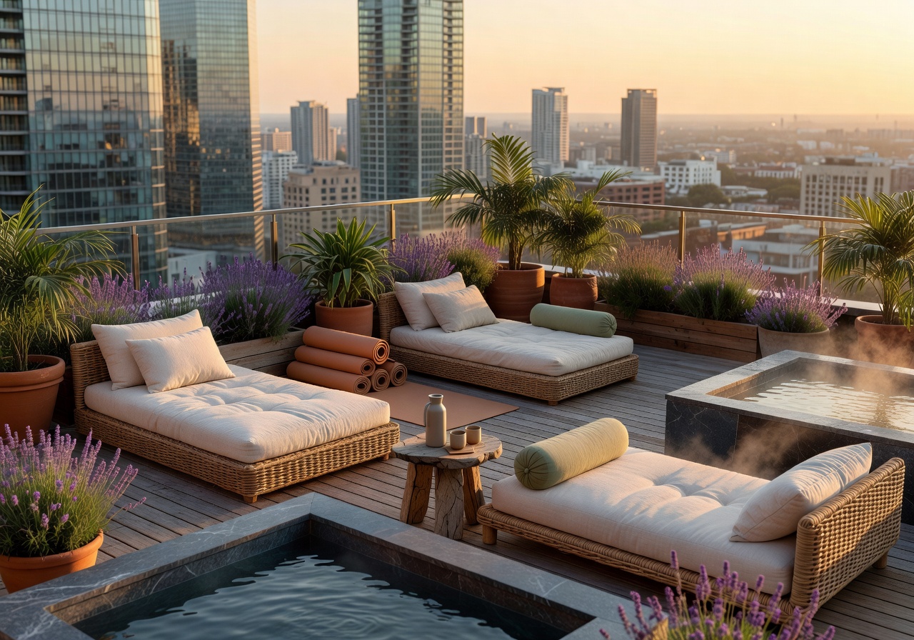 Rooftop relaxation lounge Nordic luxury